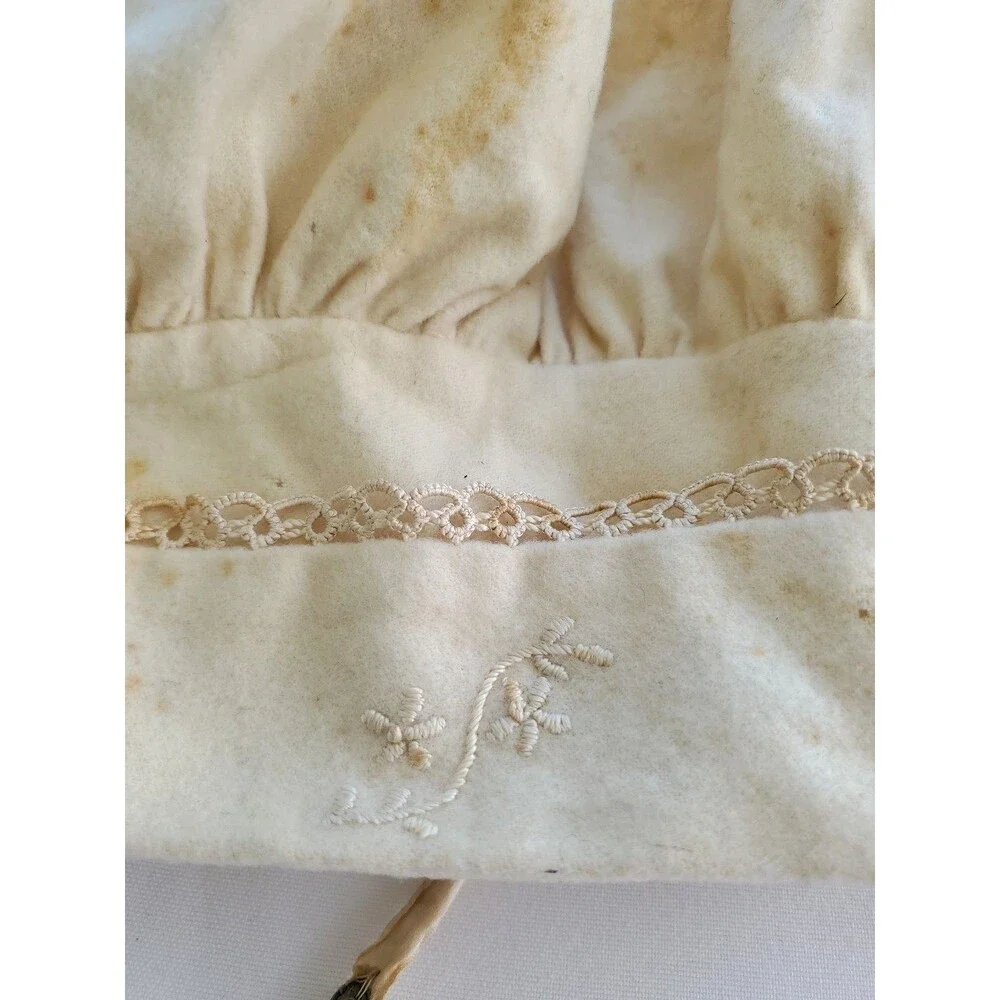 Antique Victorian Child Bonnet Hand Sewn Tatted Embroidered Trim 1890s